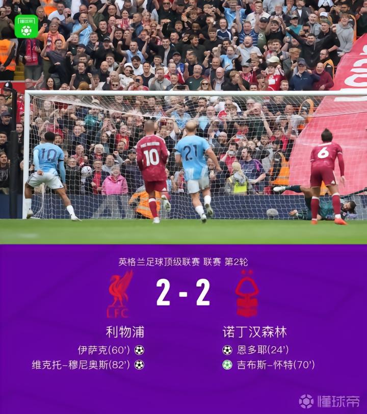 利物浦2-2森林遭遇连平,吉布斯-怀特传射,穆尼奥斯破门